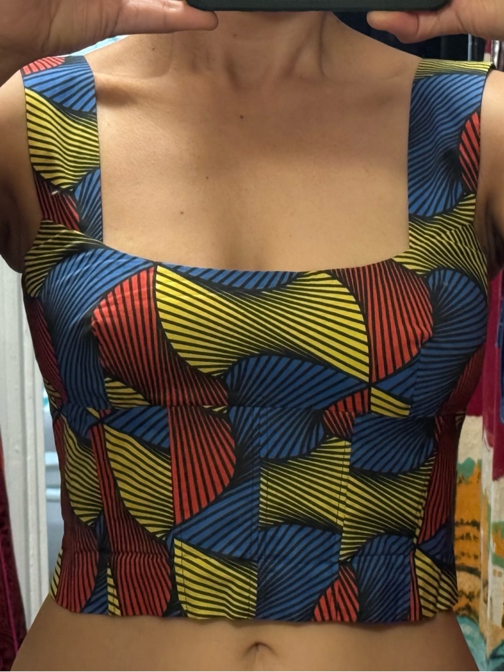 Hache Italian designer corset zip crop tank geometric African ankara pattern